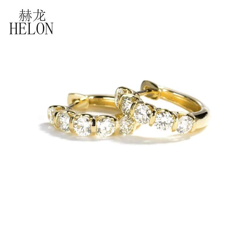 HELON Solid 14k AU585 Yellow Gold Round 2ct DEF Color Moissanite Diamond Moissanite Earring Women Exquisite Luxury Gold Jewelry