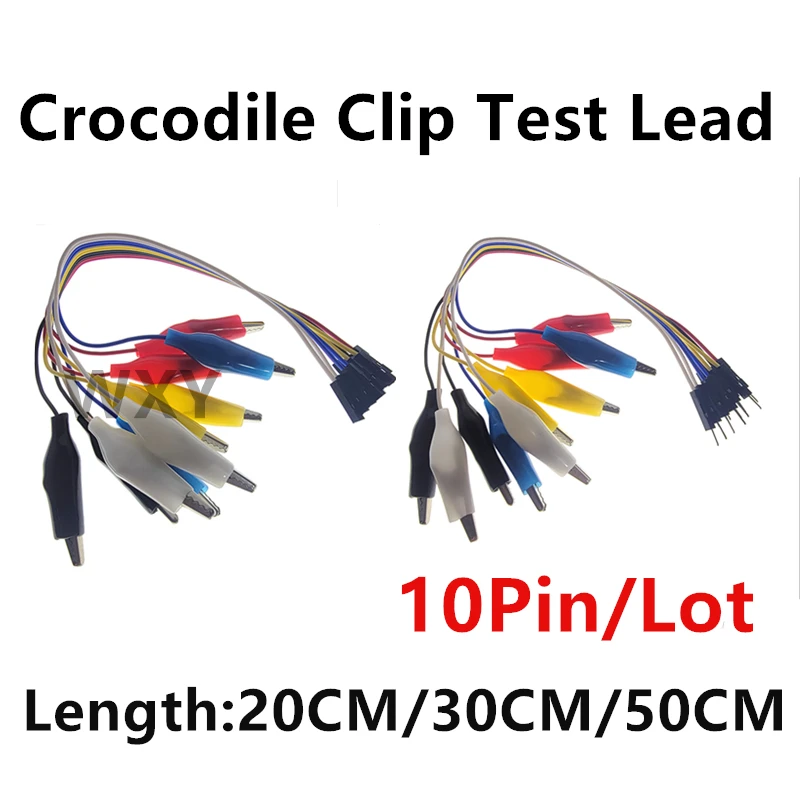 

10pin Double-end Alligator Clips jump Wire Male Female Crocodile Clip Test Lead Jumper Wire Line Cable DIY Connection 20 30 50cm