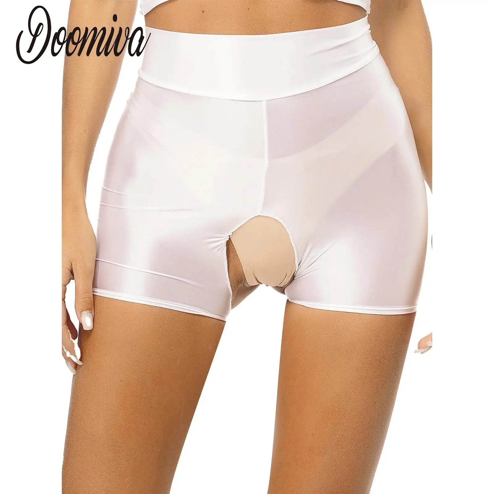 Sexy Dames Crotchless Shorts Ondergoed Glanzende Onderbroek Hoge Taille Lingerie Boxers Shorts Nachtclub Shorts Stretchy