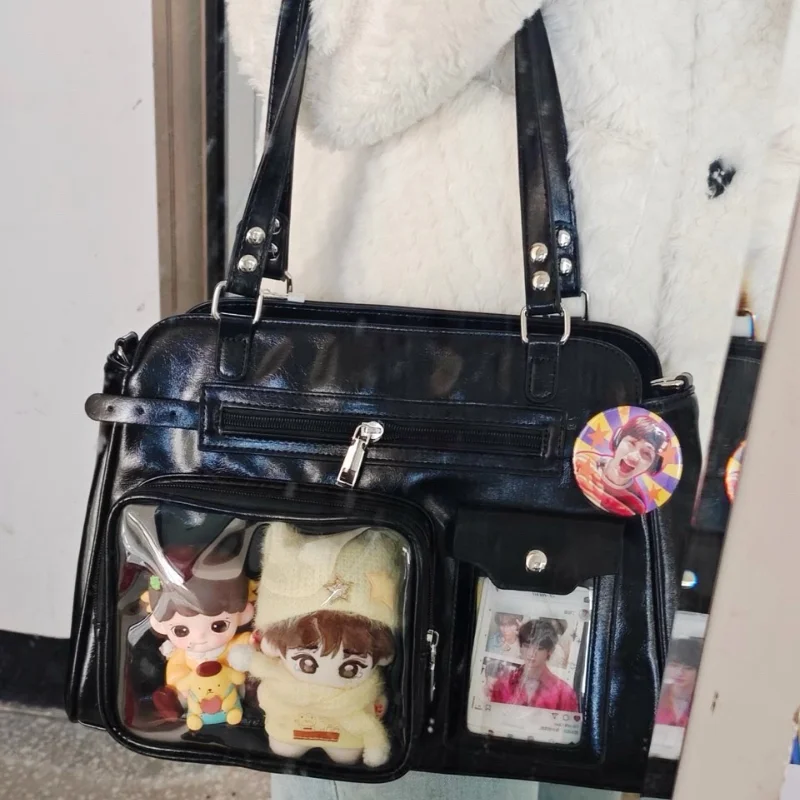 

Japanese Y2k Transparent Handbag Display Doll Shoulder Bags Large Capacity Tote Bag Casual Versatile Commut Zipper Crossbody Bag