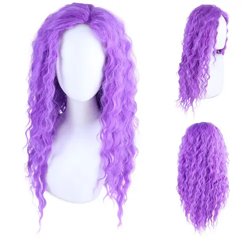 Purple Wigs for Women Synthetic Long Curly Wig with Free Part Hairline Halloween Costume Witch Wigs Lavender Fun Cosplay Lilac