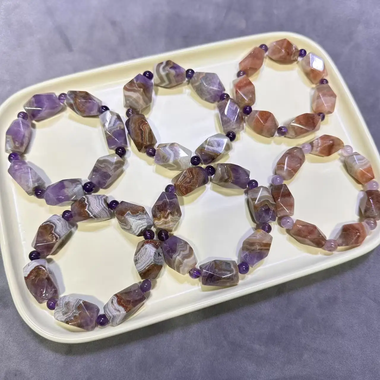 

AAAA Natural New Mexican Agate Mix Amethyst Beads Diamond Cut Bracelet Natural Gemstone Jewelry Bangle Christmas Gift Wholesale