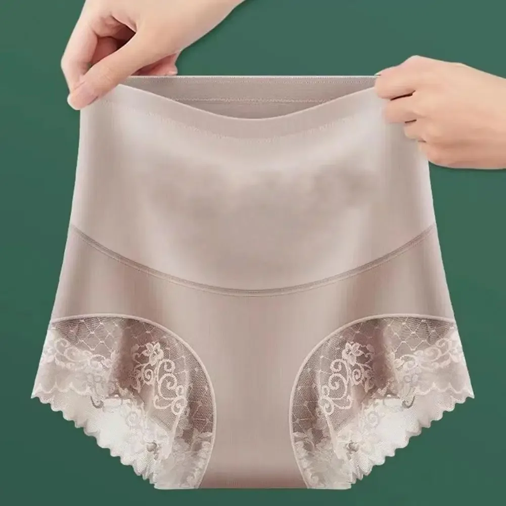 Lightweight Undergarments High Waist Tummy Control Lace Panties for Women Soft Stretchy Anti-septic Underwear with Breathable
