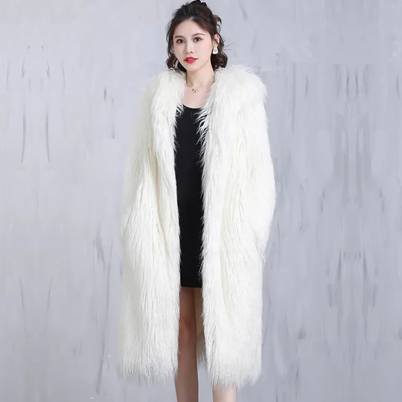 Female Autumn Spring Tops Coat Shawl Faux Fur Hooded Long Sleeves Warm Large Simple Comfort Loose Comfortable Leisure Fashion