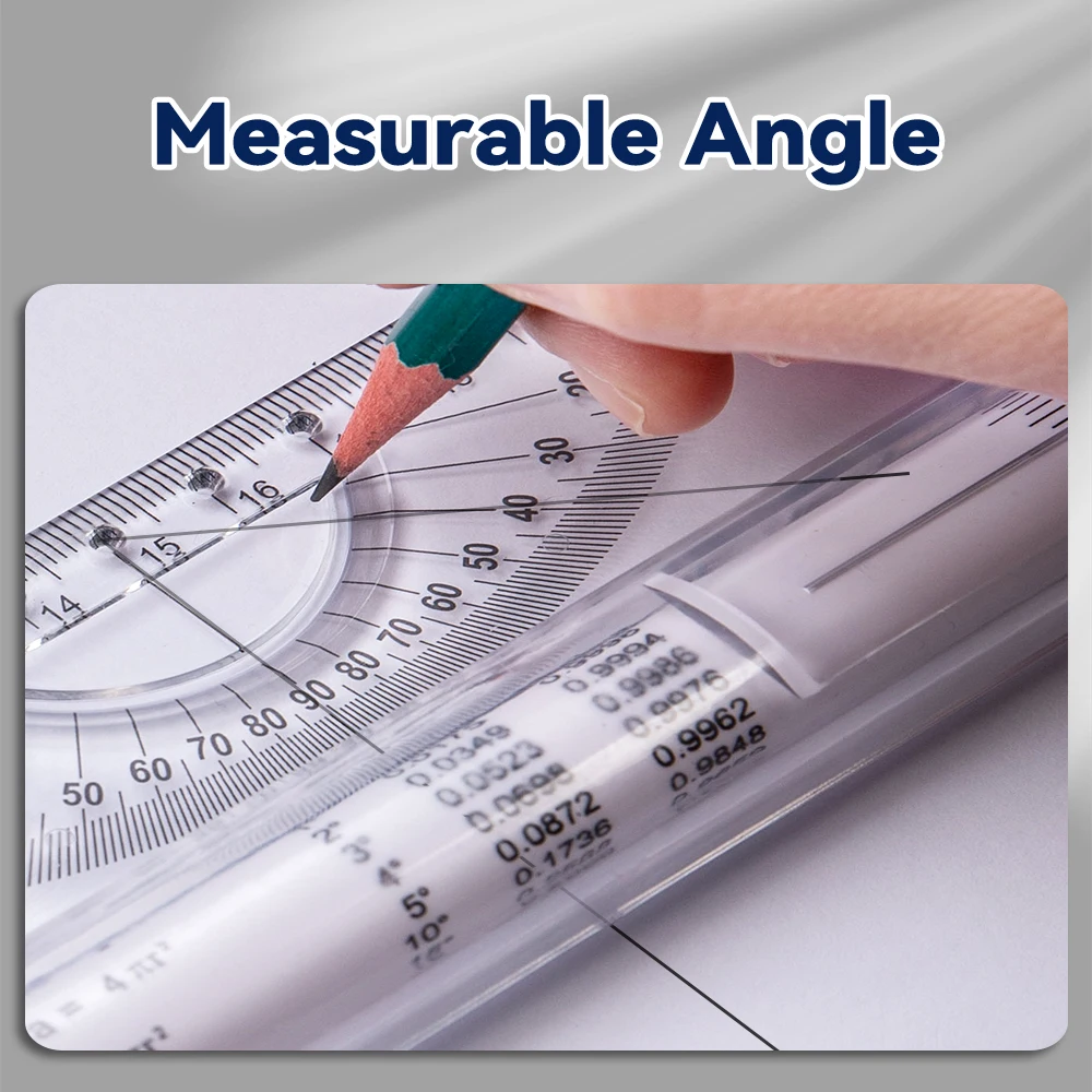 Régua de rolo paralela transparente de 30cm, ferramenta de desenho multifuncional, escala de ângulo de linha, régua de medição arquitetônica