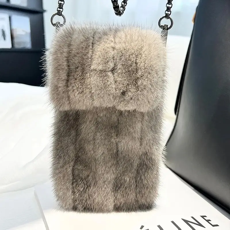 2024 Mink Fur Phone Bags Women\'s Messenger Bags Luxury Designer Bags Ladies Handbags Mini Shoulder Bag HB5434