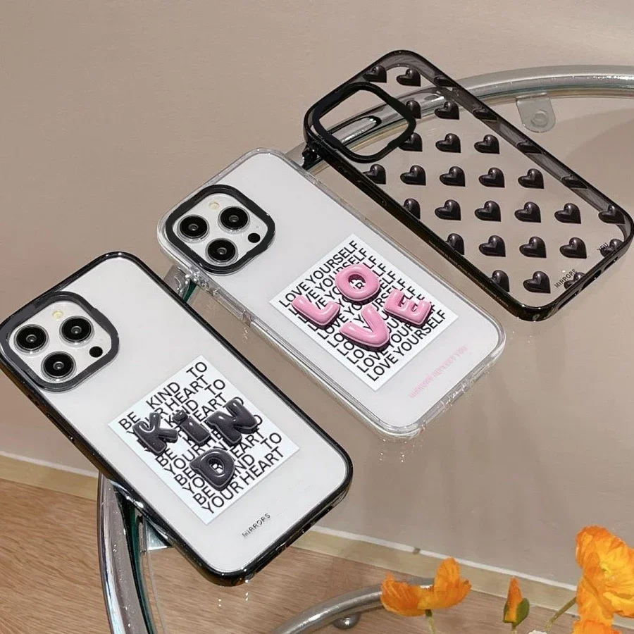 

Upgrade Acrylic Black Heart Phone Case Cover for IPhone 11 12 13 14 15 16 Pro Max Case for IPhone 16 Pro Max