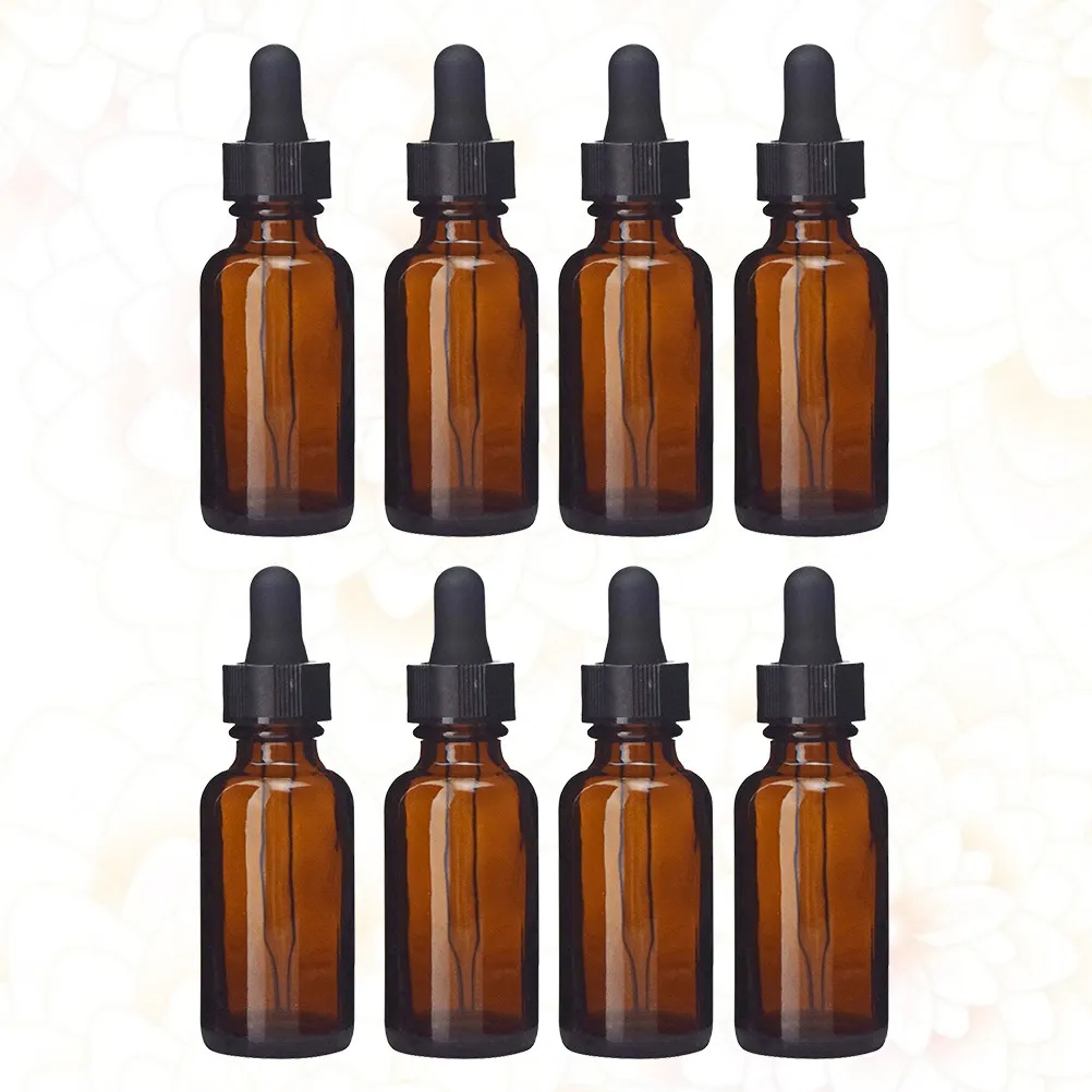 8Pcs 50Ml Brown Glass Essential Oil Bottle Retro Empty Dropper Perfume Travel Mini Container Women Gift