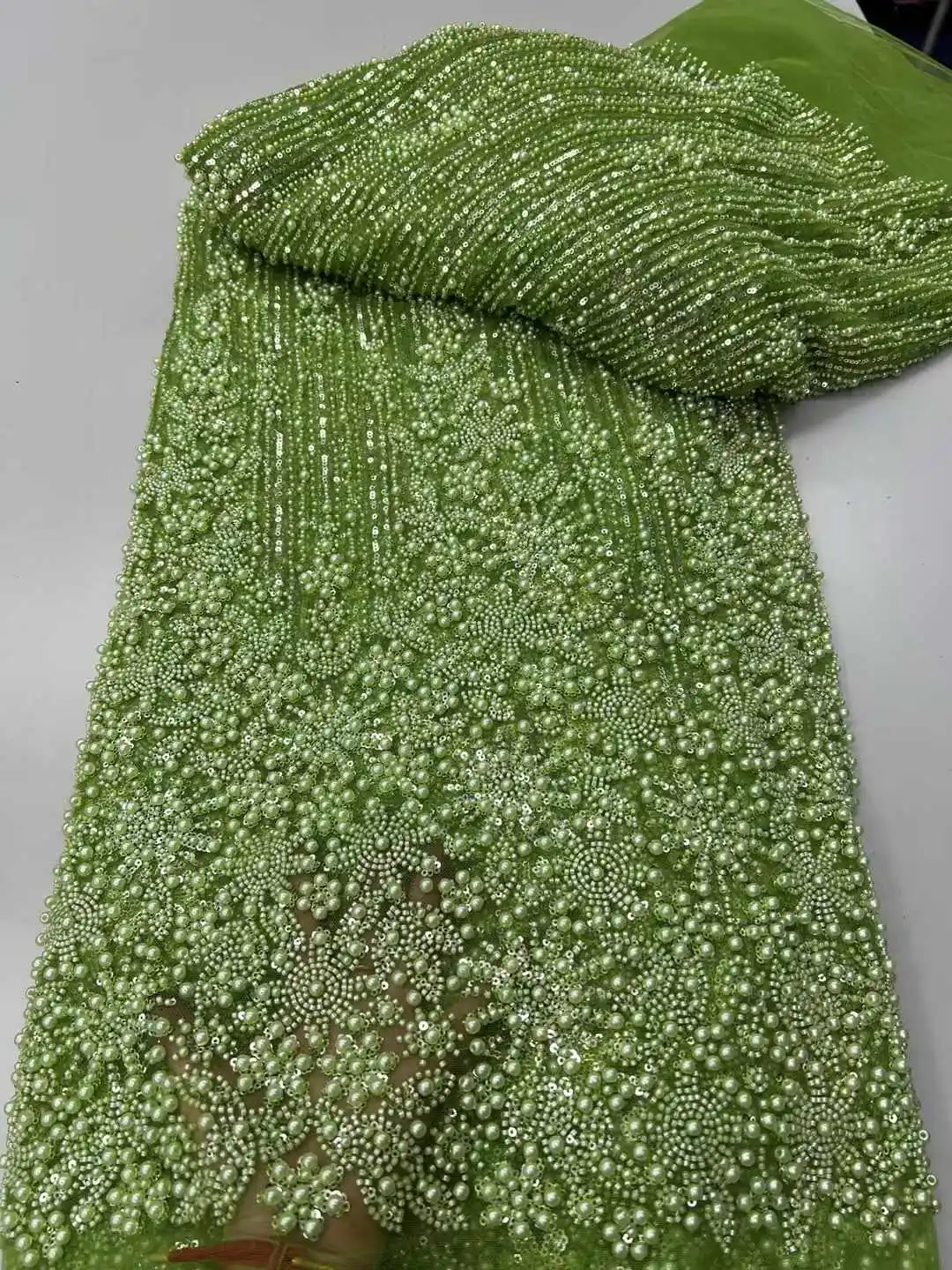 Новое сетчатое кружево ручной работы с бахромой и бисером с пайетками для свадебного женского платья, довольно популярное, супервысочайшее качество, роскошная ткань