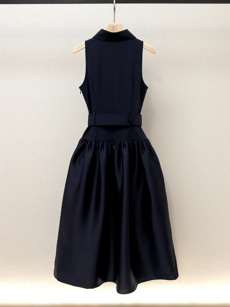 Autumn New Style Elegant and Noble High-end Knitted Patchwork Lapel A-line Large Skirt Long Vest Dress