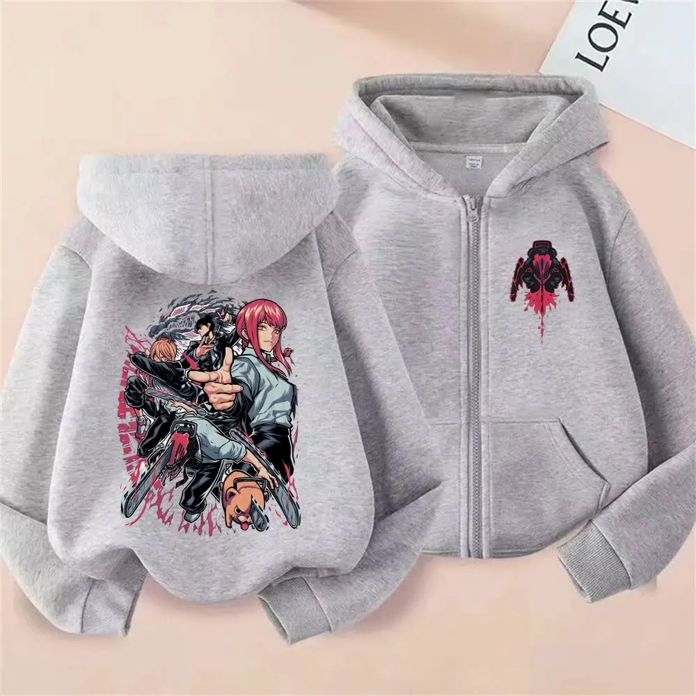 أنيمي بالمنشار رجل Pochita Power Hayakawa Aki Makima Denji الجرافيك قلنسوة بسحاب الرجال النساء موضة المتضخم زمم سترة معطف