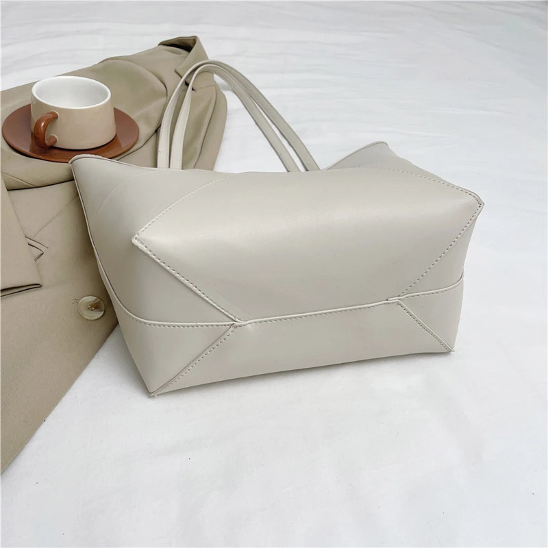 Große Kapazität Tasche Für Frauen Pu Leder Handtasche Designer Eimer Schulter Tasche Weibliche Top Griff Tote Einfache Reisetasche Schwarz – Detail 13