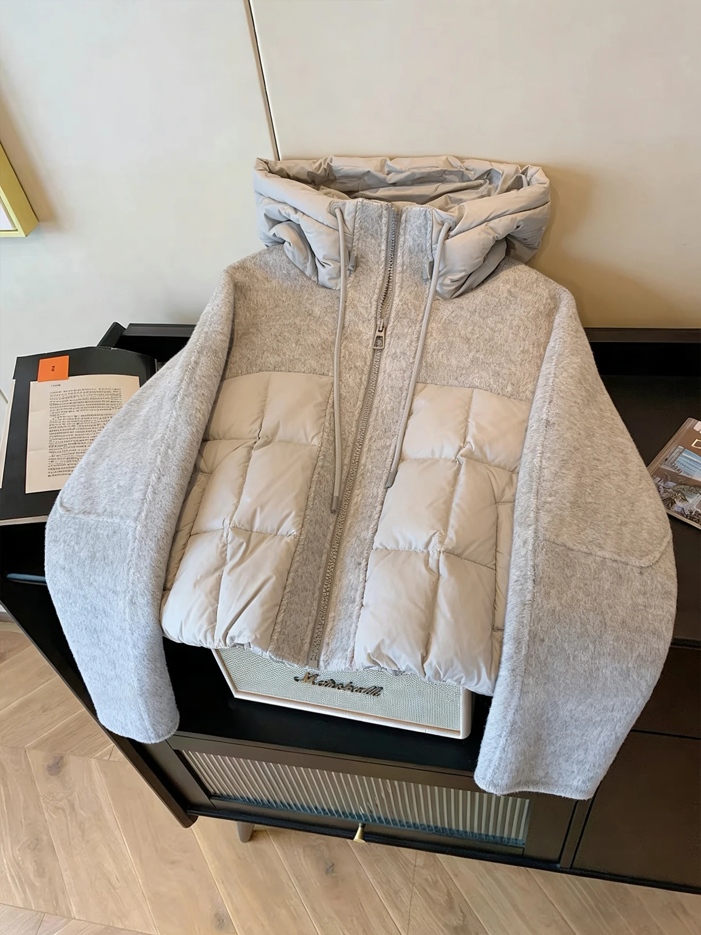 

Unique Design Vintage Tweed Patchwork Hooded Cotton Jaet Men's Loose Warm Faionable Autumn Winter Coat Trendy Cottonwear