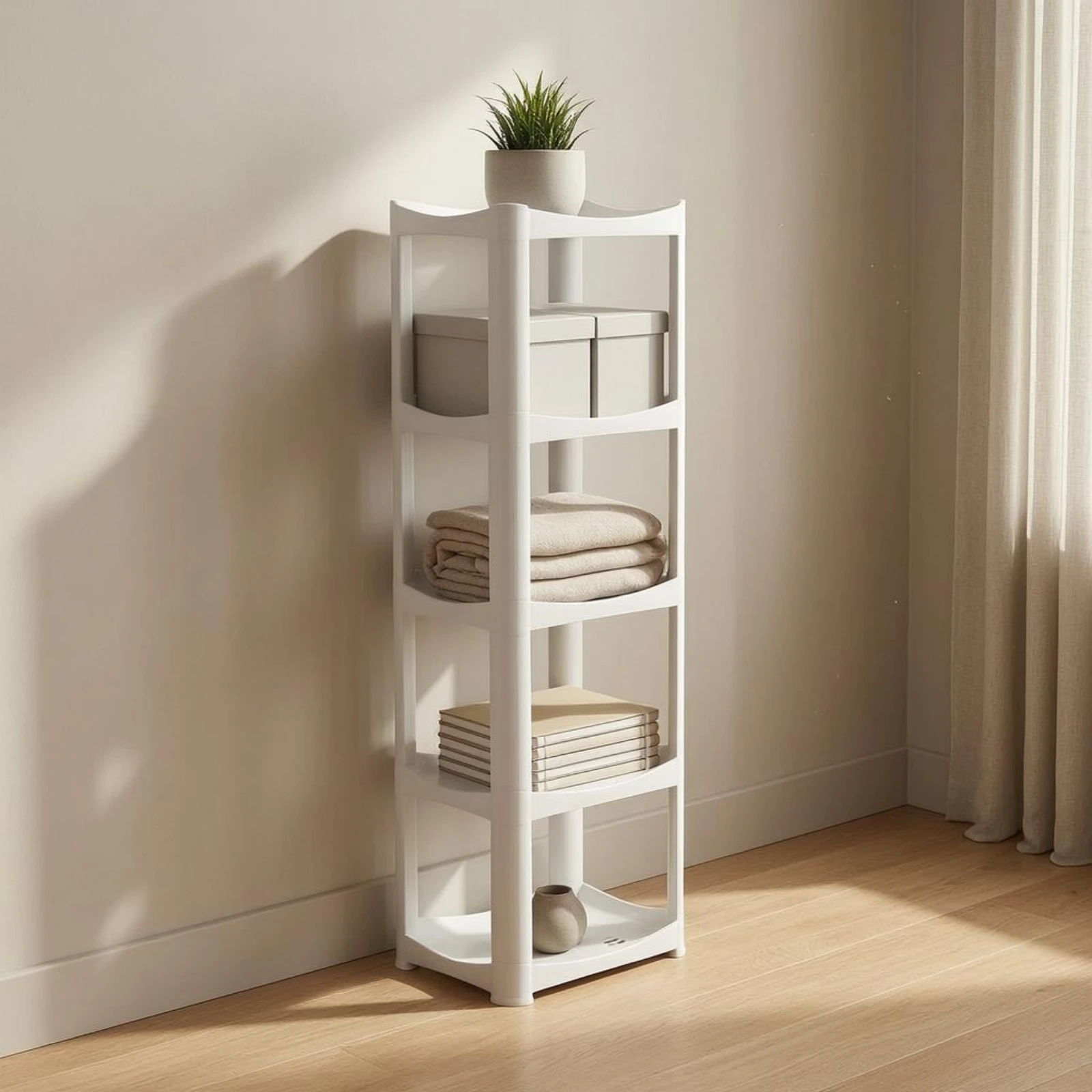 Stepped Shelf Rack Drainage Openings Plastic Storage Rack Freestanding Storage Shelf White Shelving Tiered Easy to Clean