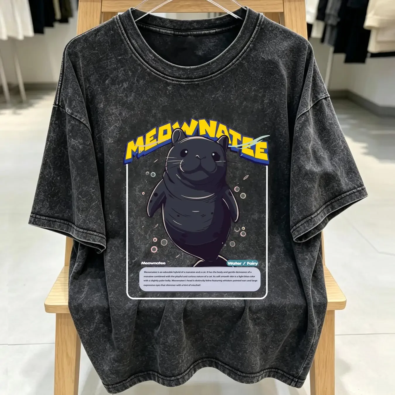 washed T Shirt Cute Meownatee Adorable Sea Cow Fun Cat Lover Perfect for Casual Wear Unique Manatee Design long or short