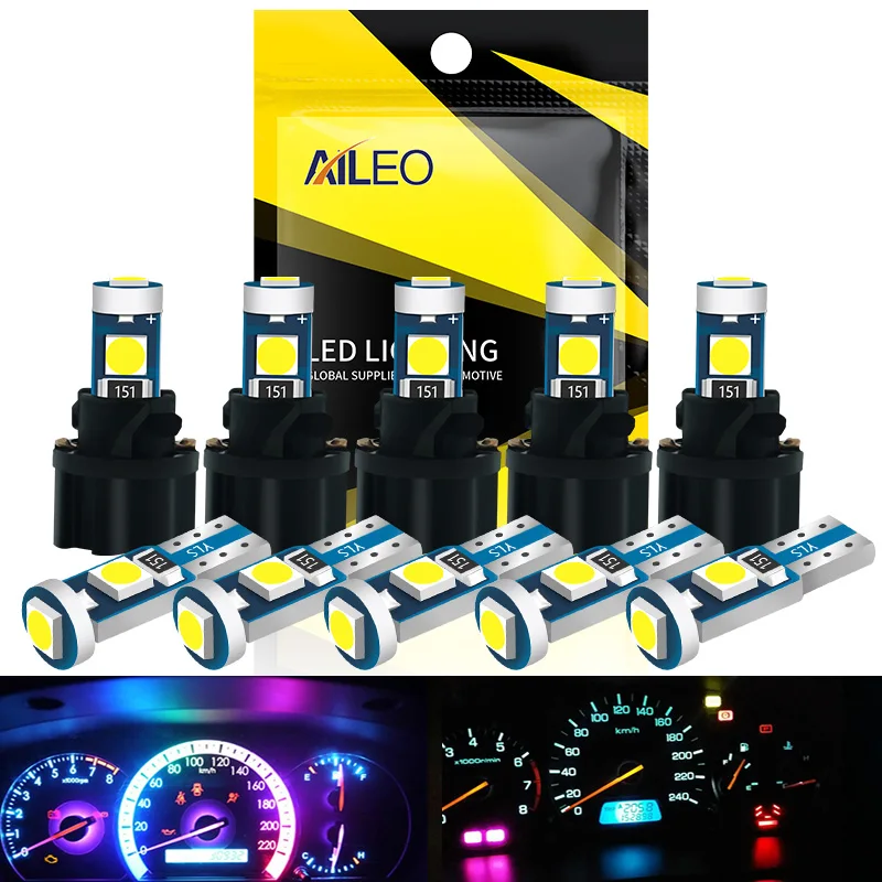 AILEO T5 LED Dashboard Bulbs 10PCS With Socket 3 SMD 3030 12V LED T5 Instrument Panel Lights Signal Lamp