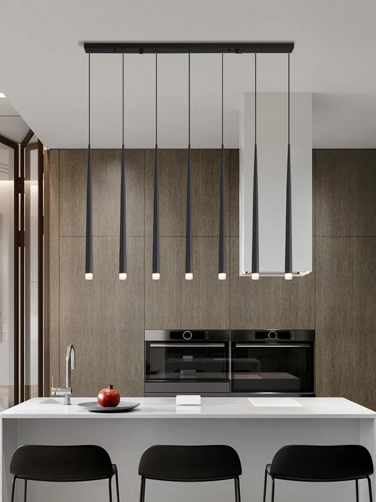 Dining Room LED Chandelier Modern Long Black Column Pendant Lamp Bar Kitchen Island Hanging Lamp Home Indoor Lighting Fixture