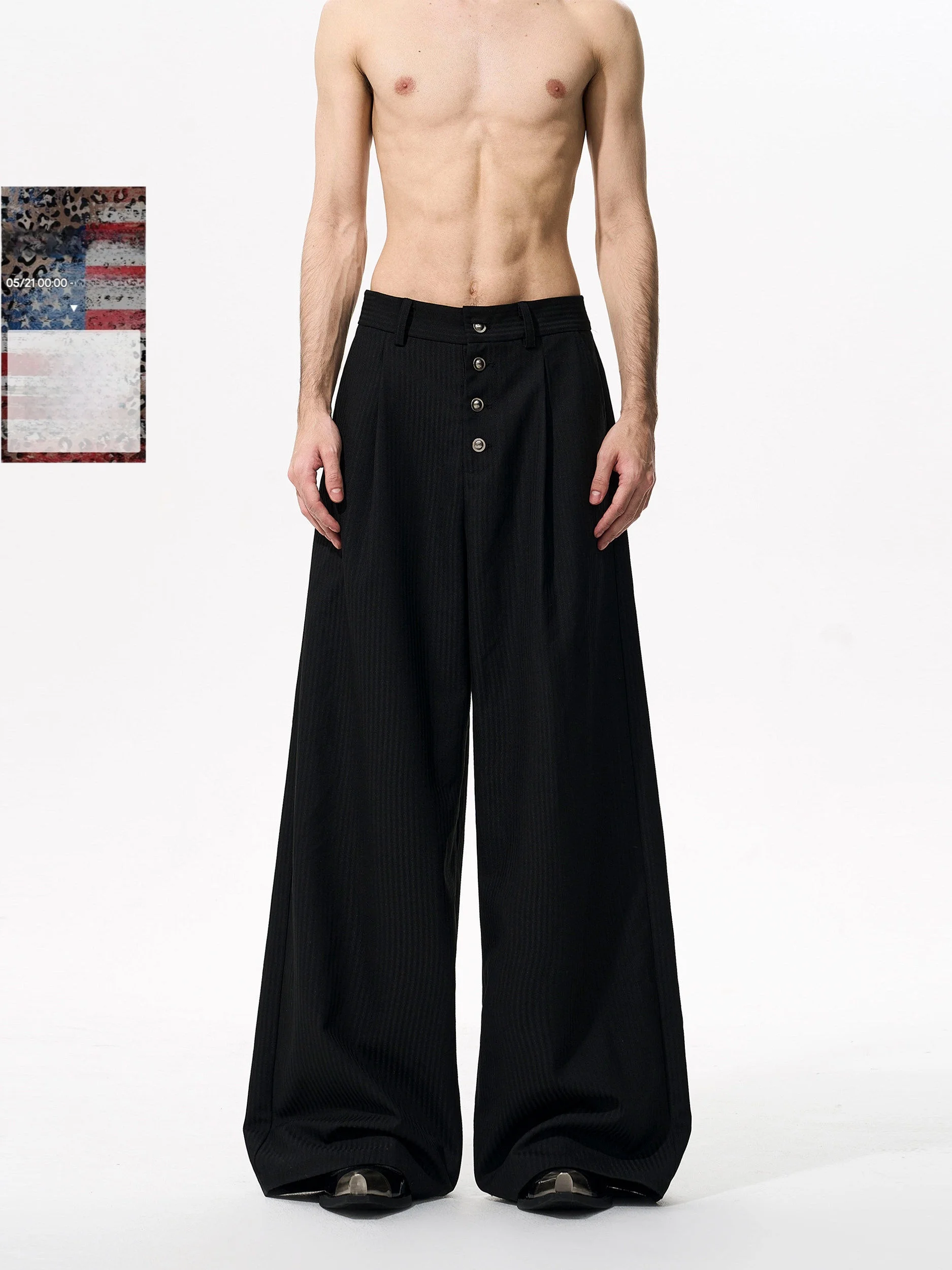 

StarTexceeden Men's Casual Pants Autumn Season Single Button Vertical Stripes Drapey Feel Straight Leg Polyester Fiber