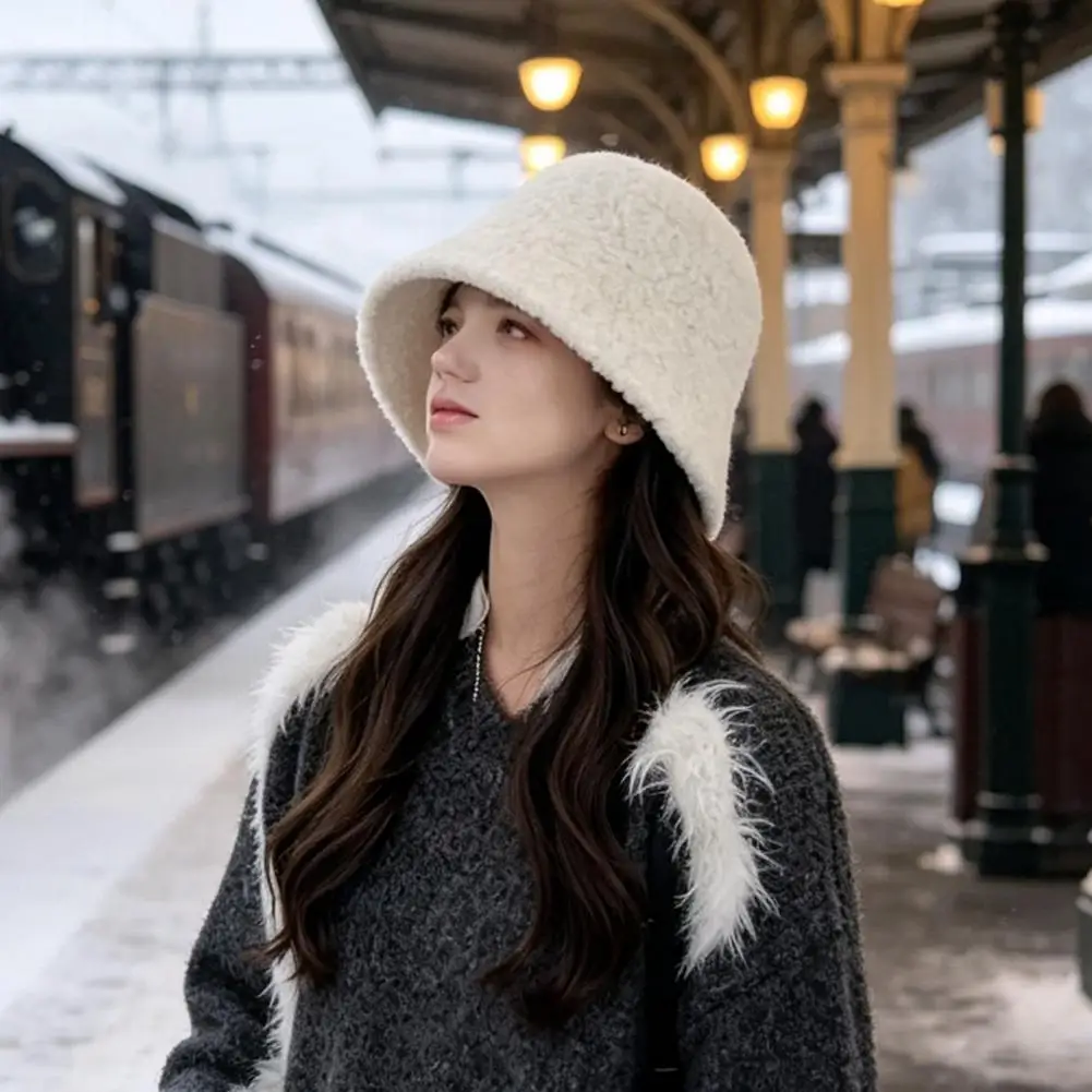 Warm Headgear for Weather Women Lambswool Bucket Hat Winter Warm Fisherman Cap Cozy Cloche Hat for Fall Weather Wide for Women