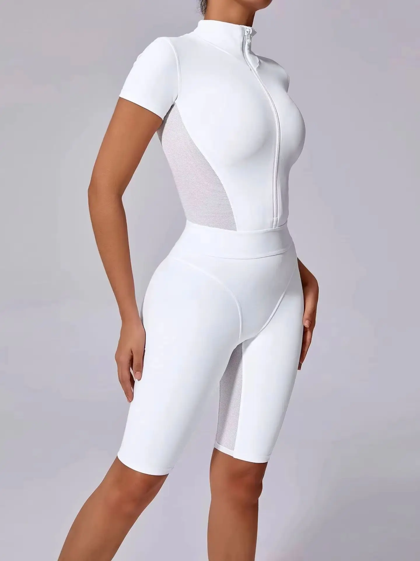 

Summer Zipper Jumpsuits Short Sleeve Yoga Bodysuit Women's Yoga Set Gym Tracksuit Push-up Workout Clothes Dance Fitness Bodysuit