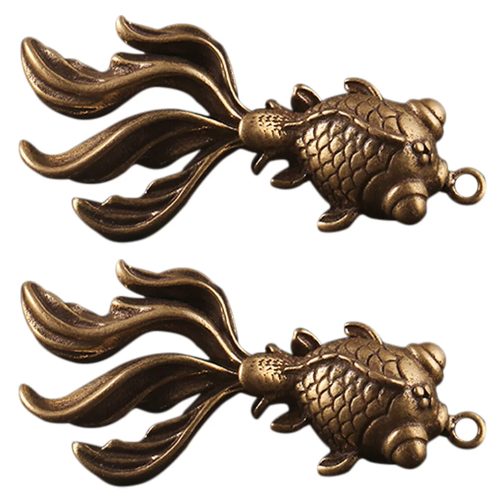 

2 Pcs Pendant Vintage Brass Keychain Bag Car Keys Accessories Hanging Charm Brass Goldfish Pendent Jewelry Craft