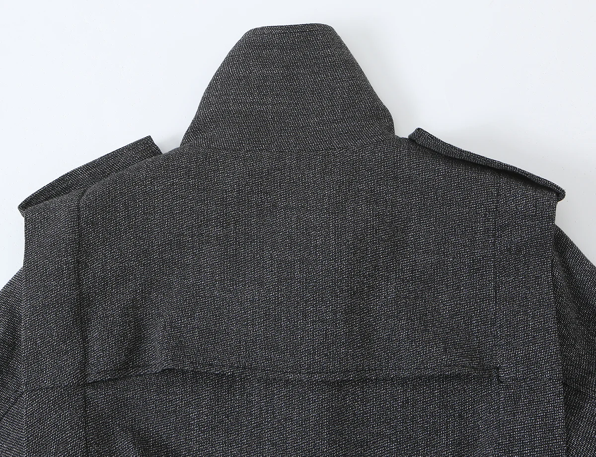 Damenjacken mit Stehkragen, unregelmäßigem Metallreißverschluss, lässig, trendig, kurz geschnitten, Streetwear, modische, lockere, einfarbige Langarmjacke – Detail 10