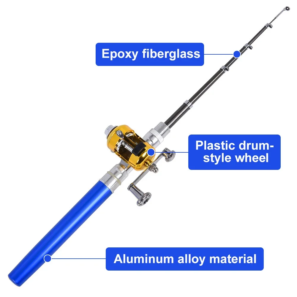 aluminum alloy fishing rod pen and reel with tackle Portable Fishing Rod Pen Shape Pocket Fishing Pole Folded Mini Fish Rod Set  with Reel Lures Bait Fishing Line Tackle Accessories