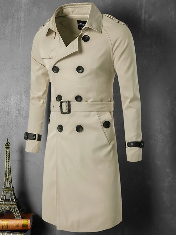 

Briti Sle Men's Long Overcoat Double Breasted Slim Fit Knee-Length Spring Autumn Faionable Ci Sle Cotton Polyester ...