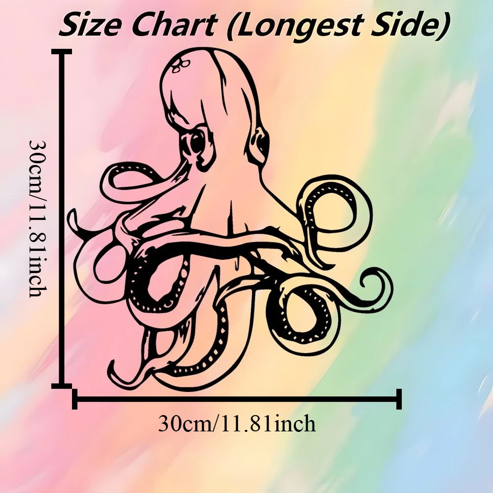 CIFBUY Wrought Iron Wall Art Laser Cut Octopus Metal Decor Black Ocean Guardian Nautical Modern Marine Theme Bedroom Room Orname view 2