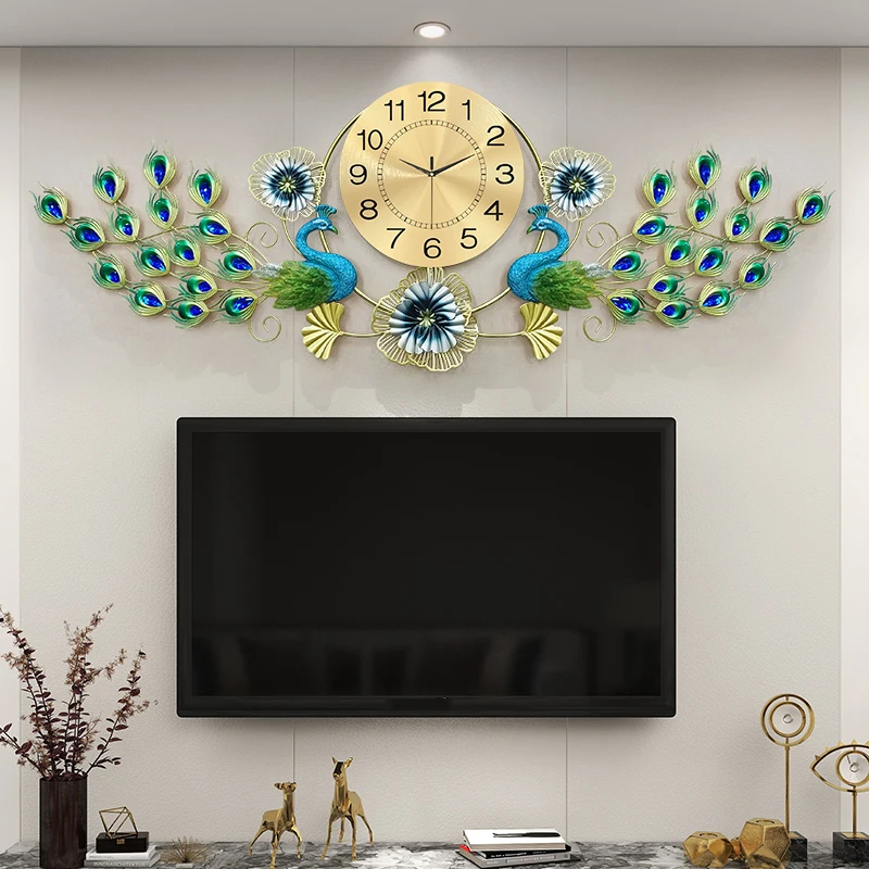 Metall Wand Kunst Pfau Wanduhren Ästhetische Schlafzimmer Design Stille Uhr Wand Nordic Restaurant Orologio Da Parete Home Design