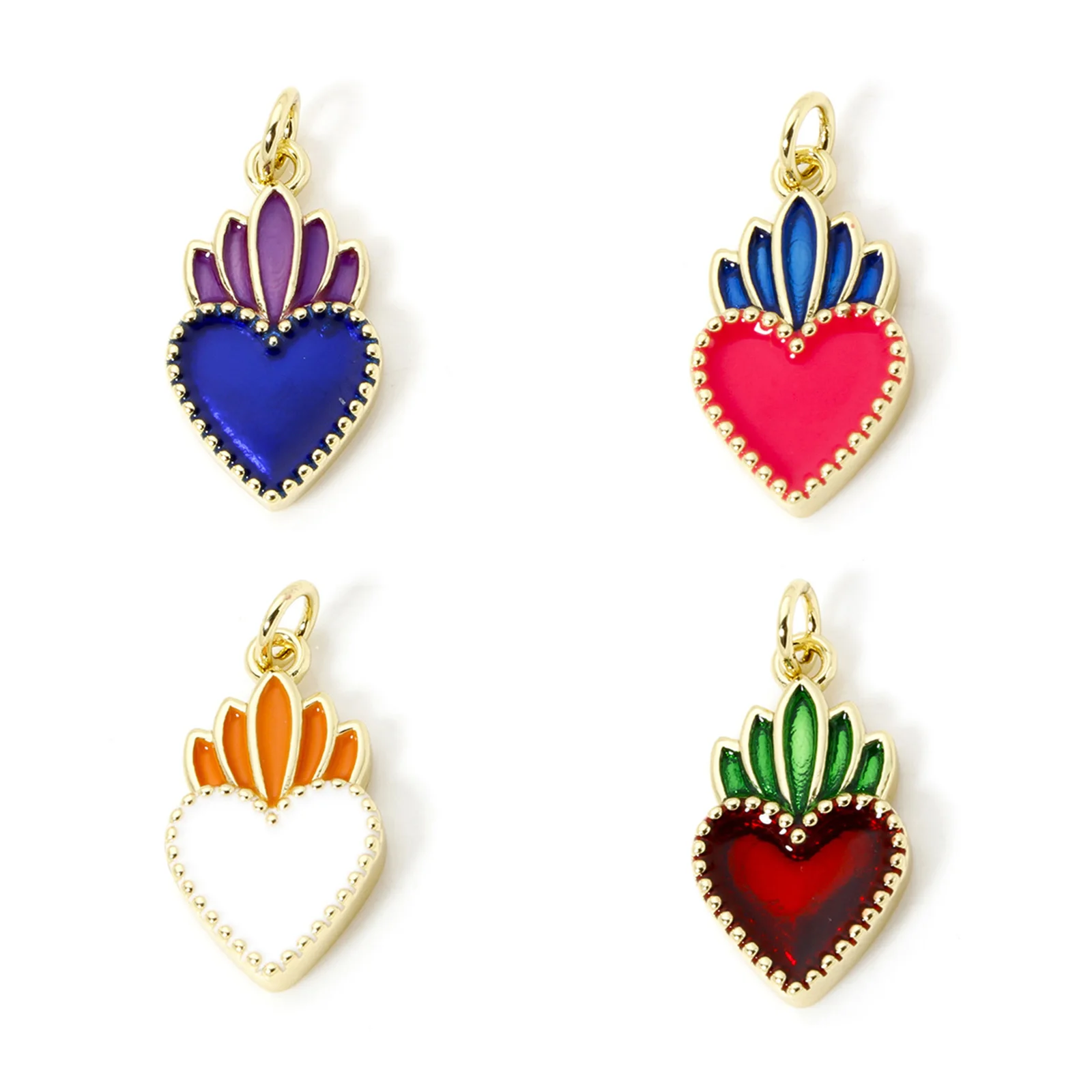 Fashion Brass Religious Charms For Jewelry Making 18K Real Gold Plated Enamel Ex Voto Heart Style Pendant DIY 23mm x 11mm