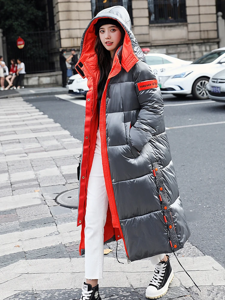 2024 Korean Jacket Women Winter Long Parkas Solid Hooded Thicken Warm Female Snow Coat Cotton Padded Loose Windproof Outwear