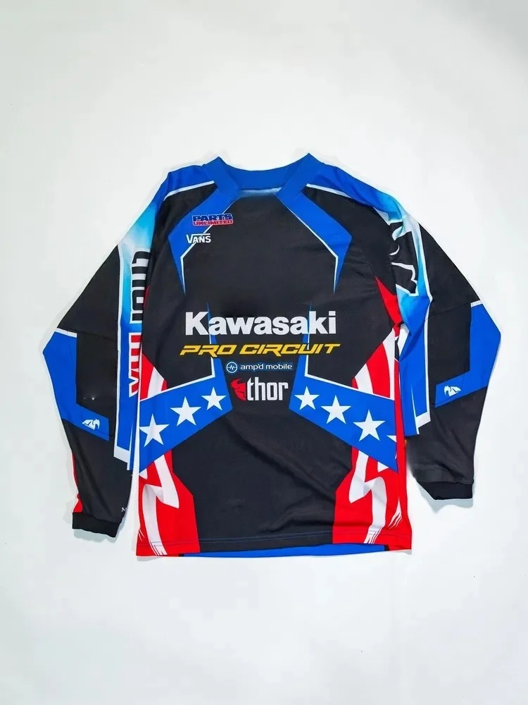 

Kawasaki винтажная гоночная футболка с длинными рукавами Y2K, новейшая уличная летняя классическая футболка для взрослых, свободная мотоциклетная майка для тренировок
