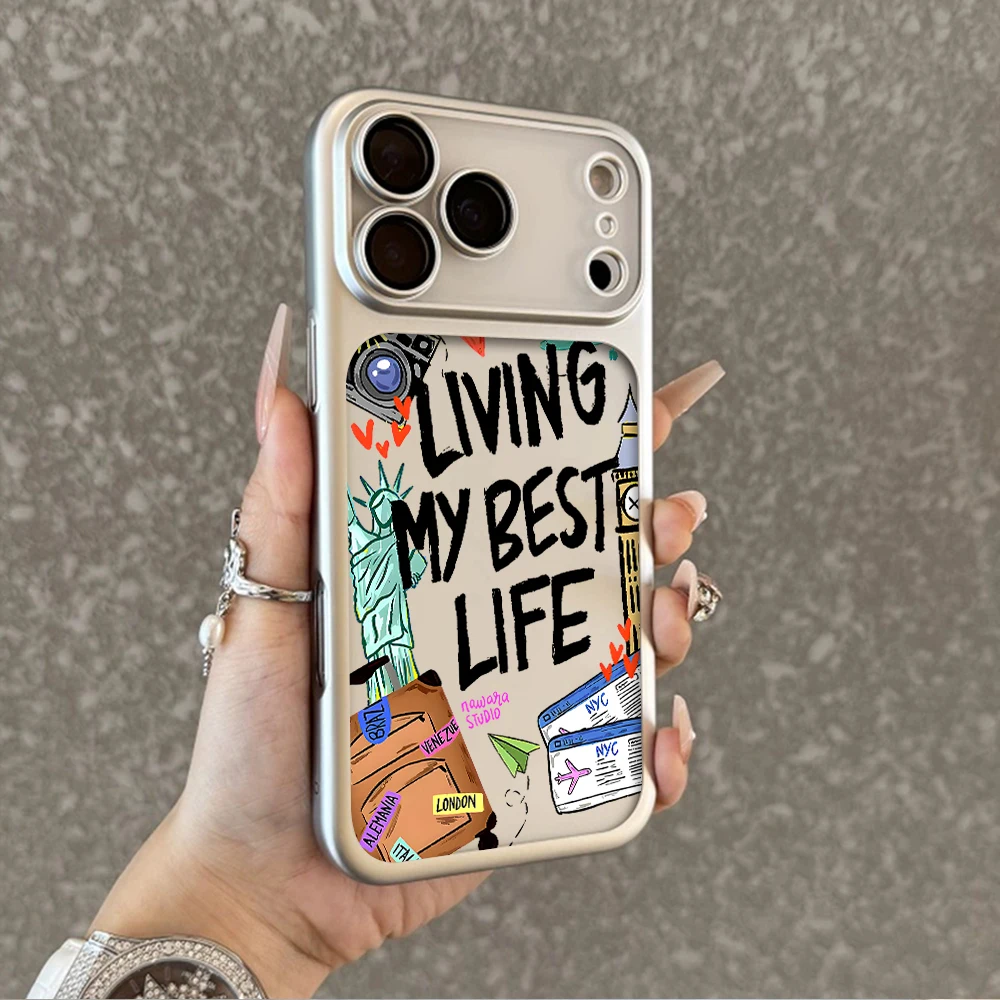 Coque antichoc en TPU givré avec autocollants de monuments touristiques pour iPhone 13 14 15 16 17 Pro Max, 14 15 16 17 Pro, 17 Air