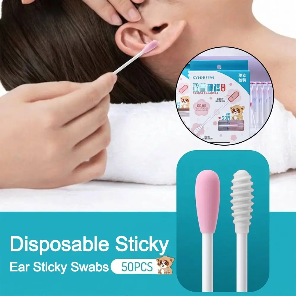 50Pcs/Box Disposable Disposable Ear Swabs Soft Cotton Double Ended Sticky Ear Swabs Ear Cleaner Sticky Design