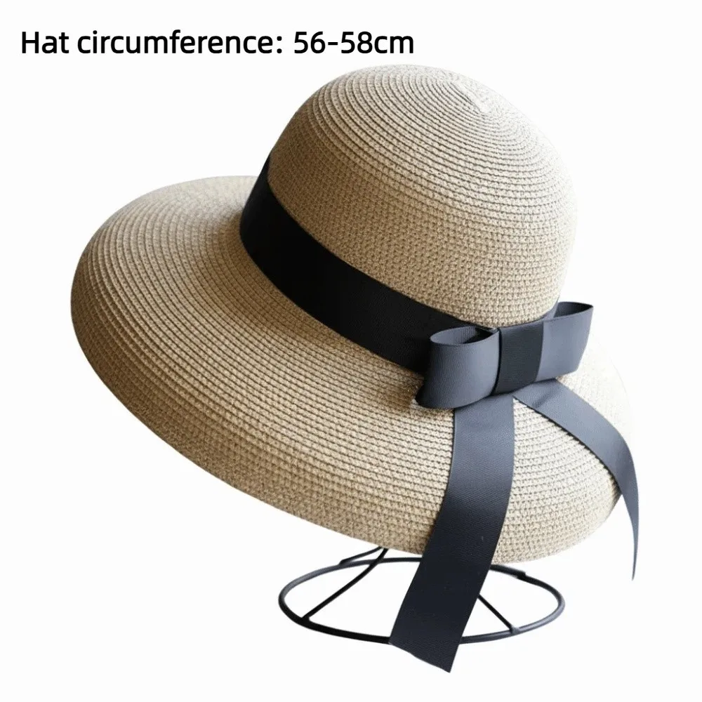 Elegant Breathable Straw Hat Large Brim Black Ribbon Sunshade Hat UV Protection Sun Hat Women - view 6