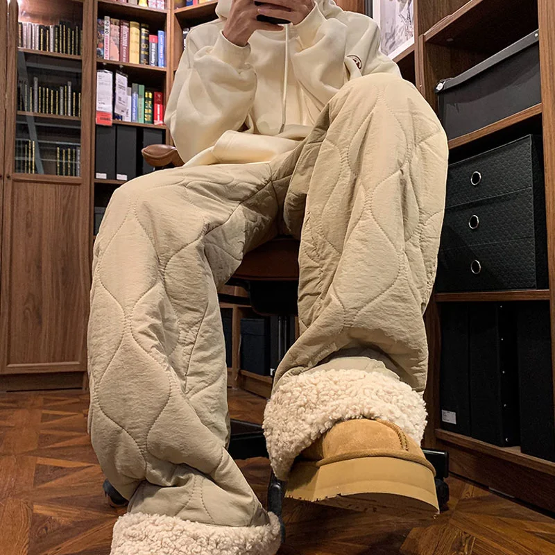 

Winter Thiened Fce Lined Straight Leg Pants Men's Cold Resistant Warmest Cotton Trousers for -40 Deees Celsius Weather