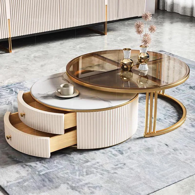 Slate size combination living room household small apartment wind stretchable coffee table with drawers