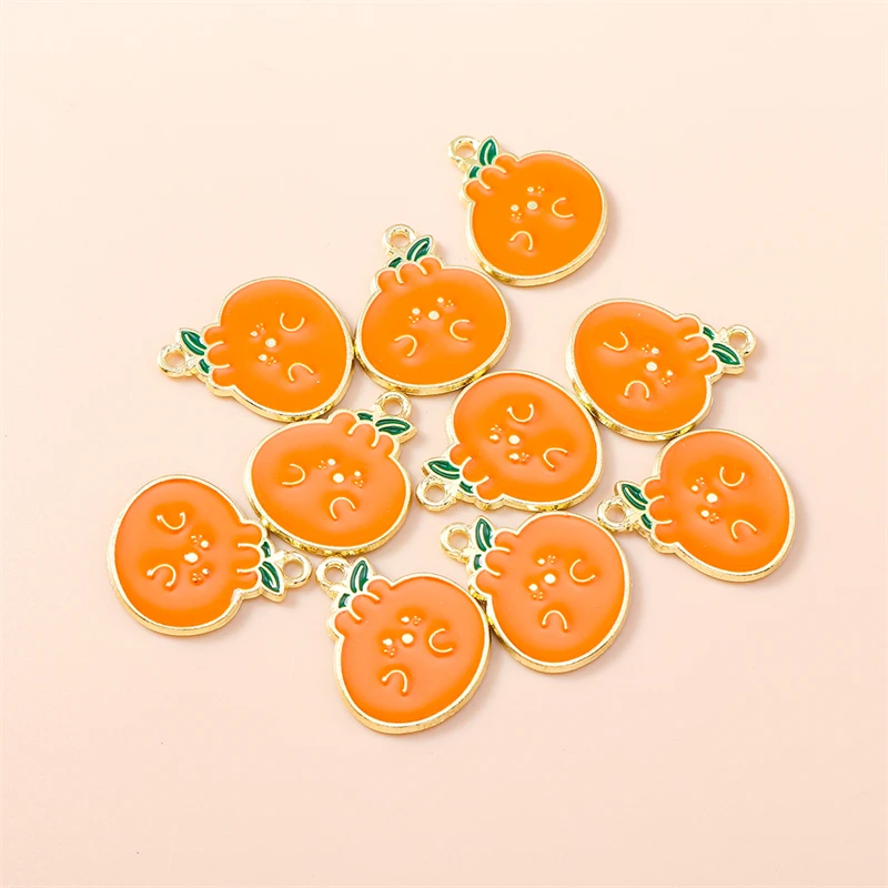 20 Stück 18x21mm Niedliche Frucht-Anhänger aus Emaille in Orange für Schmuckherstellung, Halsketten, Ohrringe, Armbänder, DIY-Bastelzubehör – Detail 6