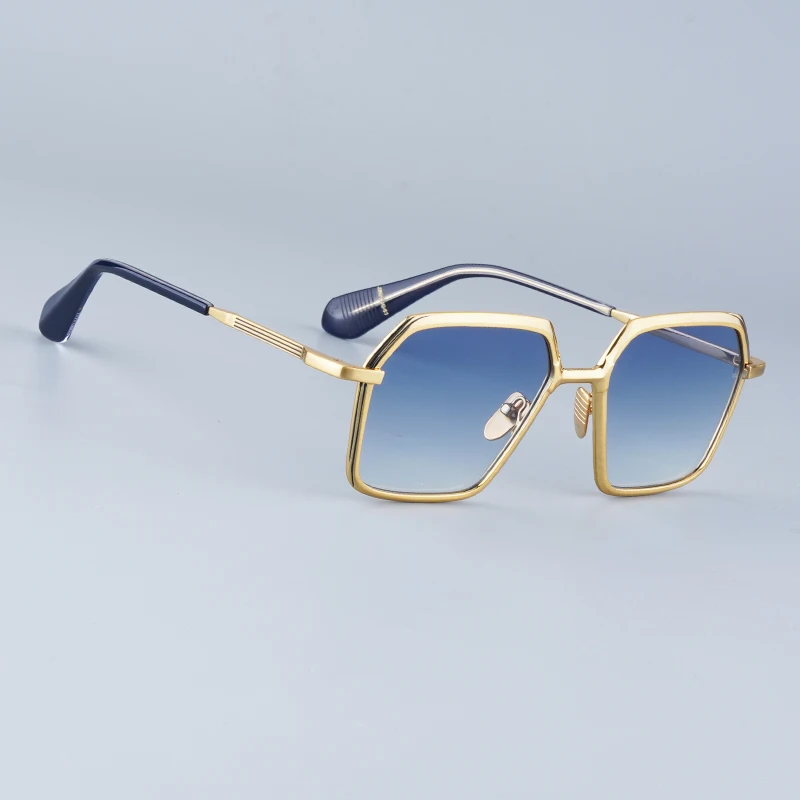 

INS Hot Alloy Fashion Designer Brand Polygon Gradient Sunglasses Uv400 Top Qua;ity UGO Men Gold Silver Eyeglasses with Case