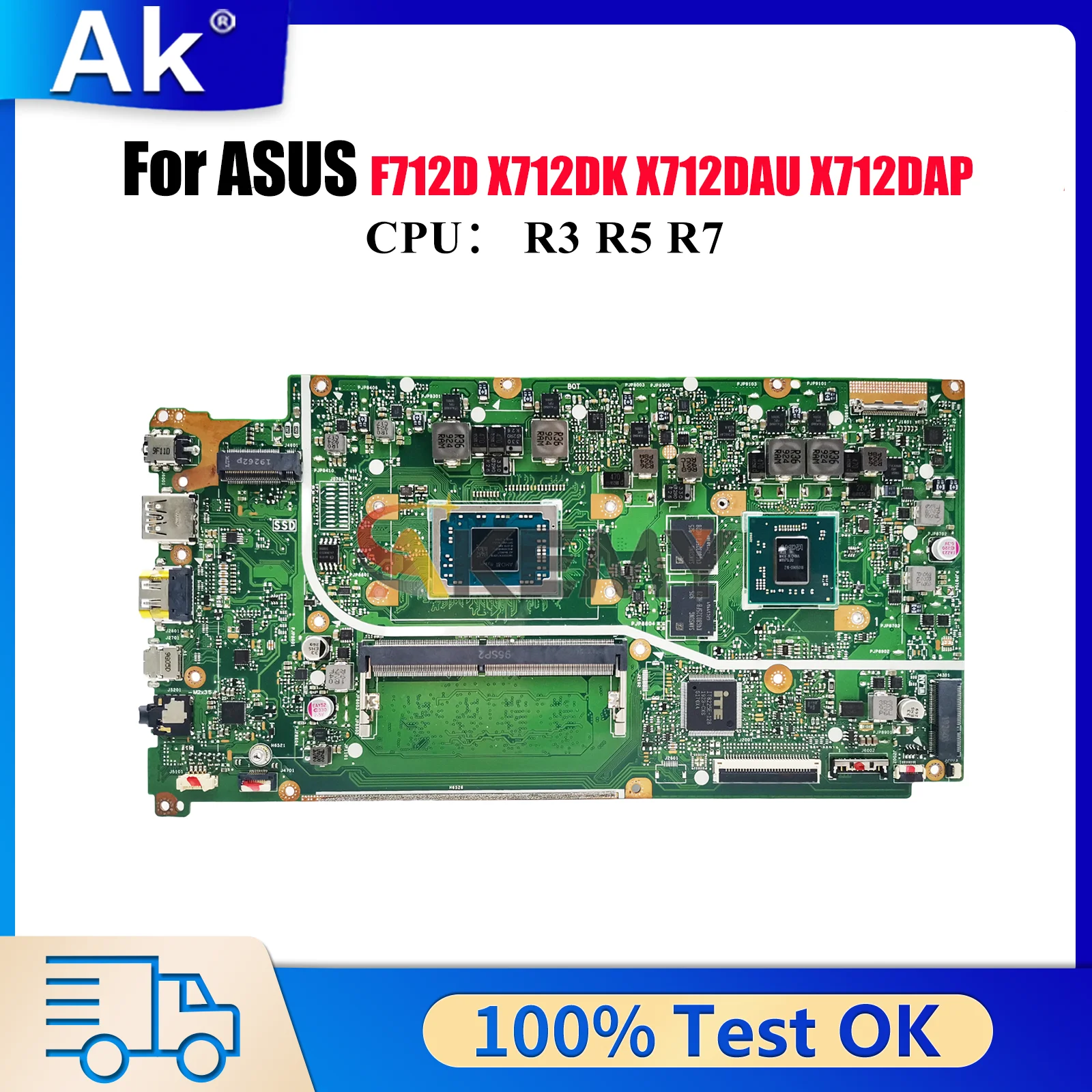 

X712DK Laptop Motherboard For ASUS VivoBook F712D X712DAU X712DK V5000d X712DAP X712D M5050D M712D Mainboard With R3 R5 R7 CPU