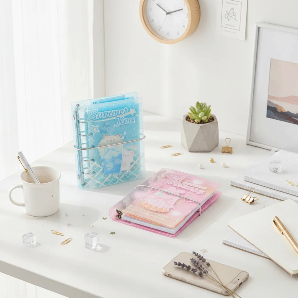 

Creative Portable Binder Ring Notebook Exquisite Frosty Series Diary Book Button Design Cute PVC Notebook Journal Writing