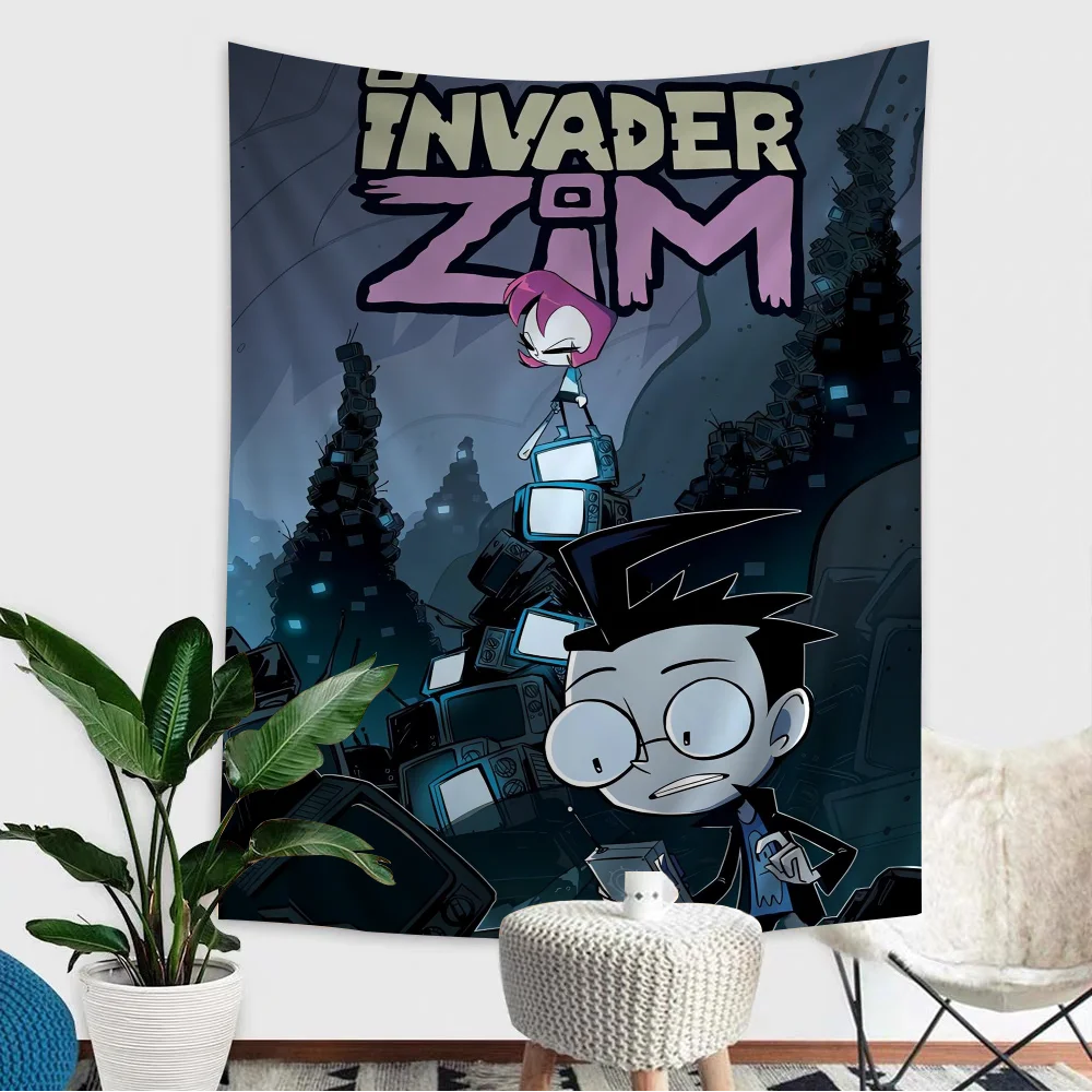 Invader Zim Cartoon Tapestry Anime Tapestry Hanging Tarot Hippie Wall Rugs Dorm Wall Hanging Sheets