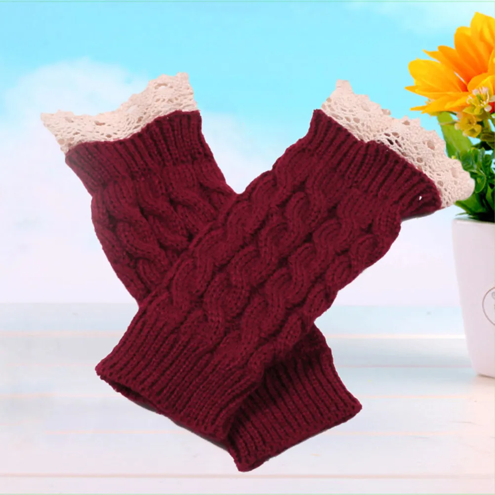 

Женские зимние теплые вязаные перчатки без пальцев, длинные нарукавники с отверстием для большого пальца, винно-красные, дышащие, мягкие, удобные для повседневного использования