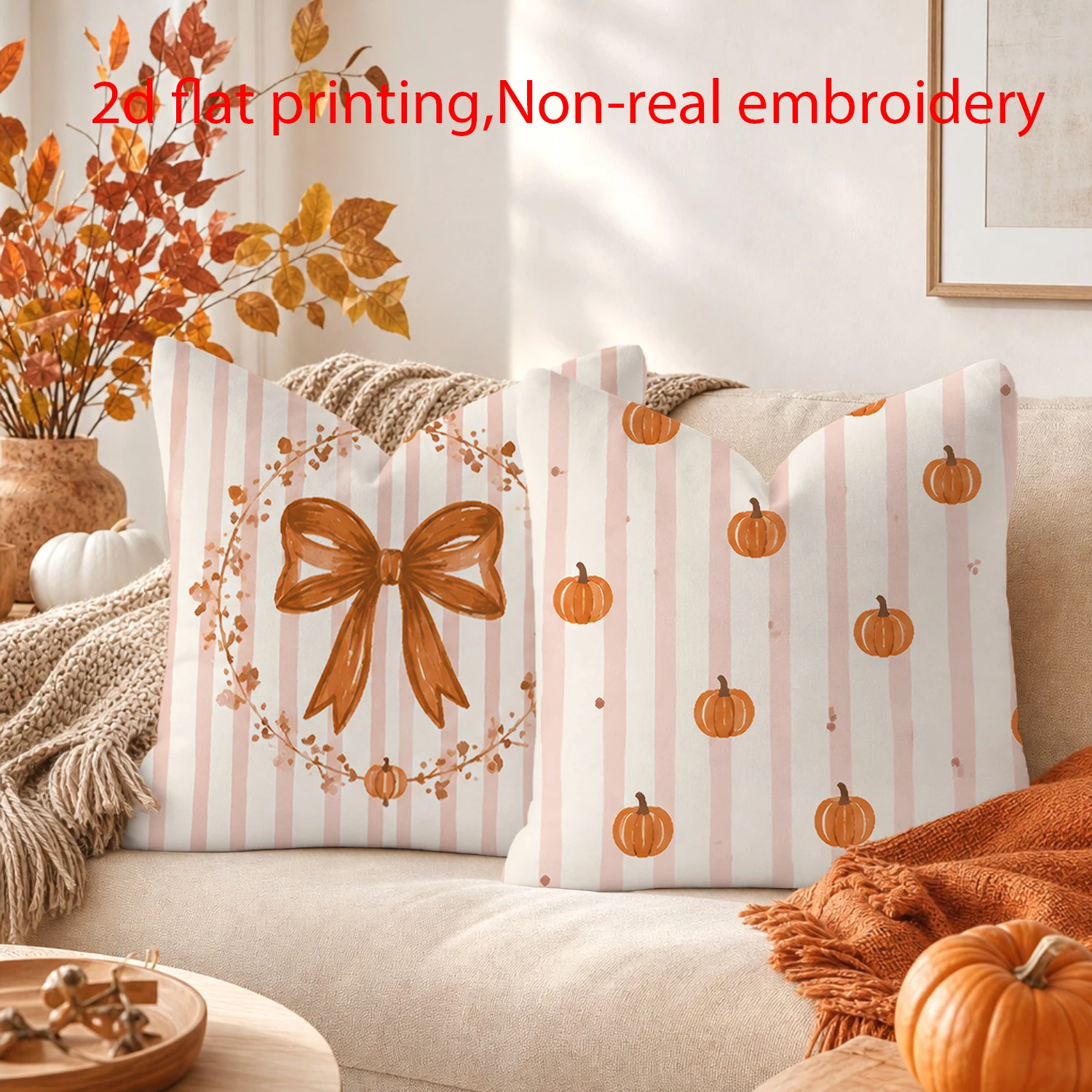 4PCS Fall Thanksgiving Throw Pillow Covers, Watercolor Pumpkin Maple Leaf Farmhouse Square Cushion Cases for Sofa Home Decor