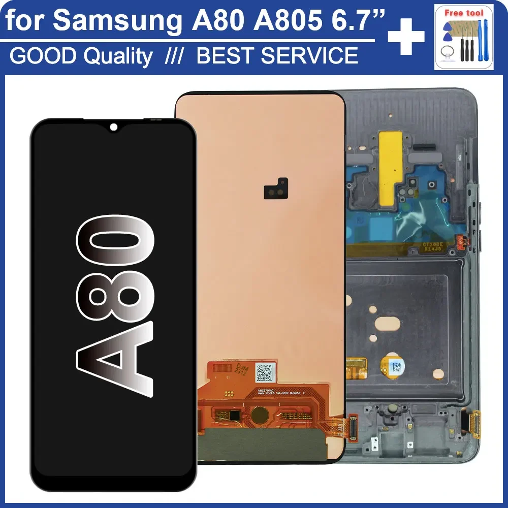 Pop nuevo AMOLED LCD para Samsung Galaxy A80 A805F pantalla LCD MONTAJE DE digitalizador con pantalla táctil para Samsung A805N 805X LCD con Fram