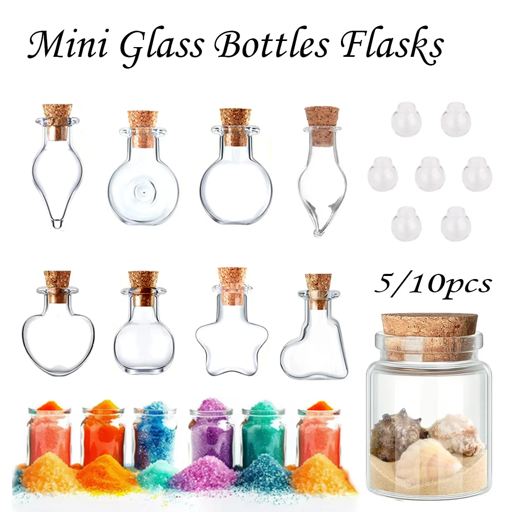 5/10pcs Small Cute Mini Cork Stopper Glass Bottles Vials Jars Containers Small Wishing Bottle Glass With Cork Stopper