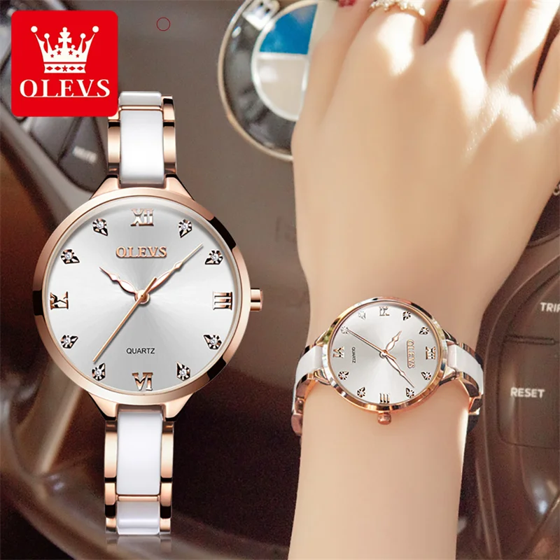OLEVS New Fashion Women Quartz Watch for Men Luxury Ceramic Strap Waterproof Luminous Hands Calendar Watches Relogio Feminino