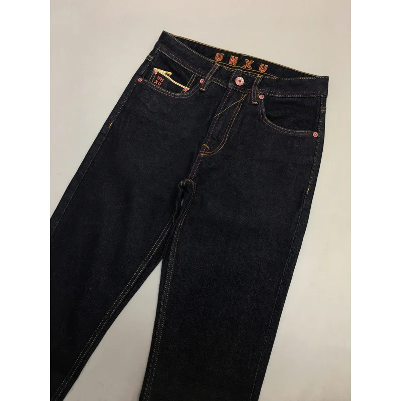 

Fashionable high-end original color jeans for men, trendy embroidery, slim fit straight leg, heavyweight washed long pants