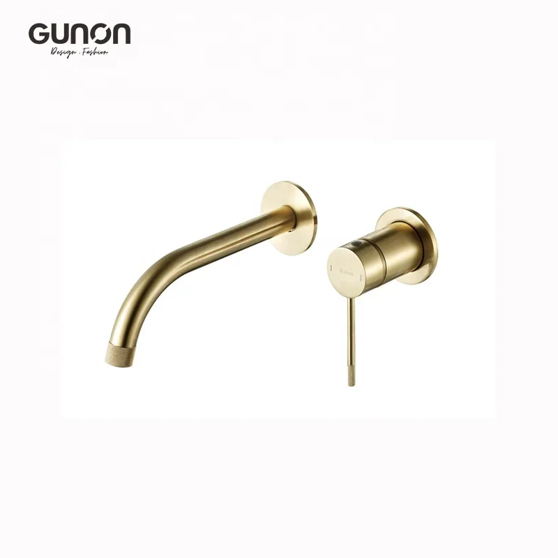 Single thin handle split brushed gold concealed basin faucet